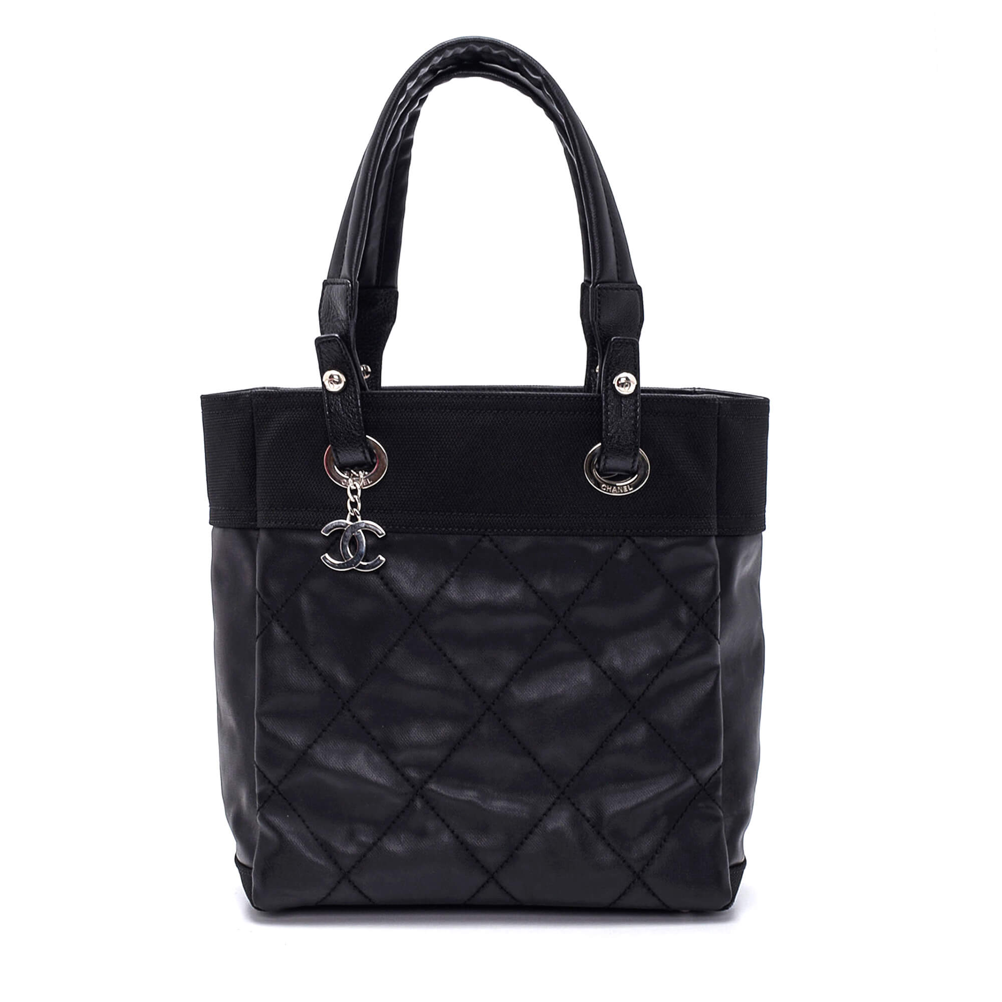 Chanel - Black Calfskin Quilted Leather and Nylon Paris Biarritz Bag